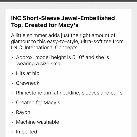 INC Women’s Rhinestone Embellished Tee White Size M NWT - Picture 6 of 8